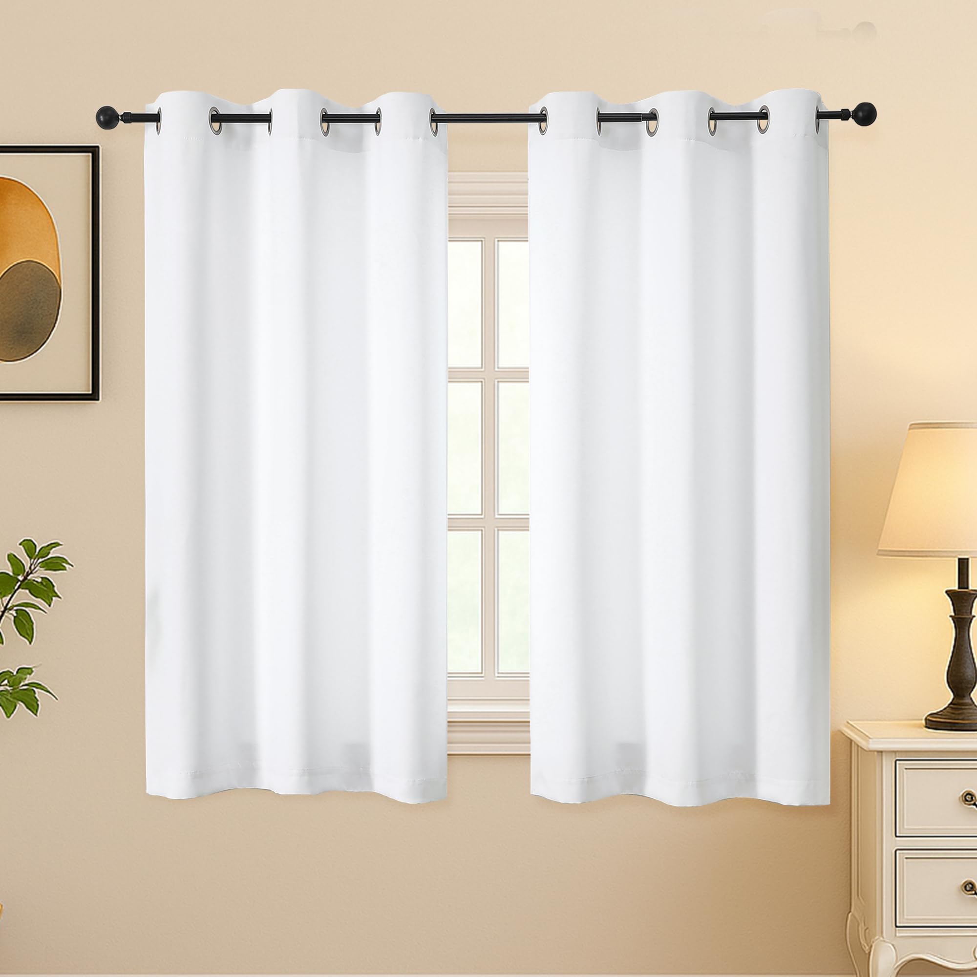 Simplebrand Pure White Curtains for Bedroom 54 Inch Length 2 Panels Set, Light Filtering Thermal Insulated Energy Saving Curtains for Nursery, Grommet Solid Soft Window Treatment Drapes, W40 x L54