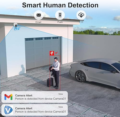 Miniatura 7 de UNILOOK Cámara PoE de 4 MP, Cámara PoE de seguridad de torreta para interiores y exteriores, Visión nocturna a color de luz dual inteligente,
