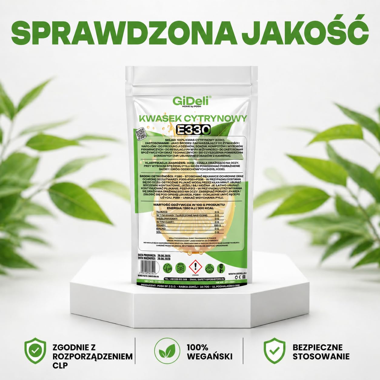 GiDeli Kwas Cytrynowy 4 Worki po 5 kg - E330 Spożywczy - Odkamieniacz