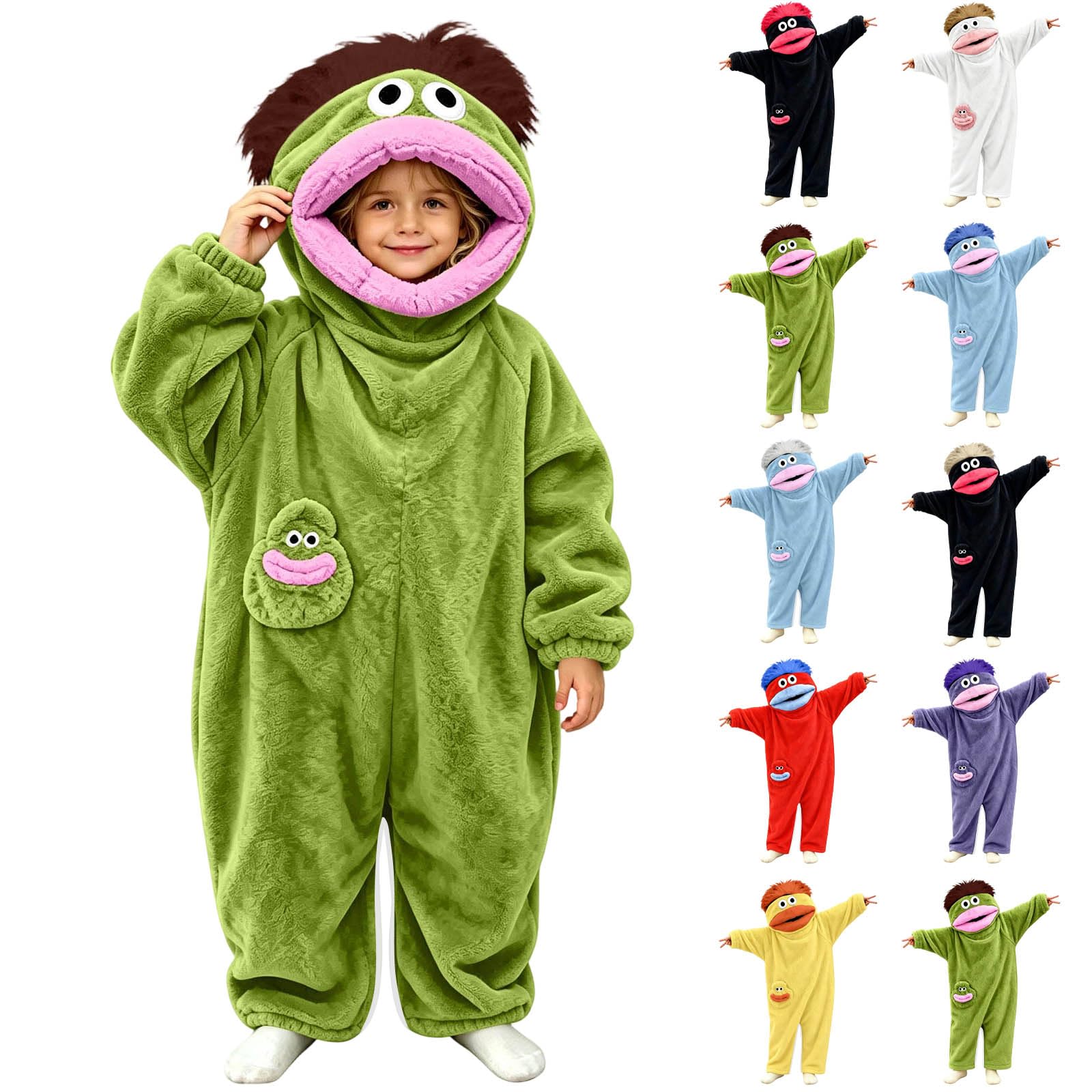 Funny Silly Onesie Children Big Mouth Monster Hooded One-Piece for Kids