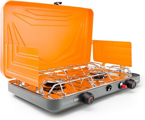 GSI Outdoors Selkirk 460+, estufa portátil para acampar al aire libre, parrilla de propano de 2 quemadores, quemadores ajustables de alto