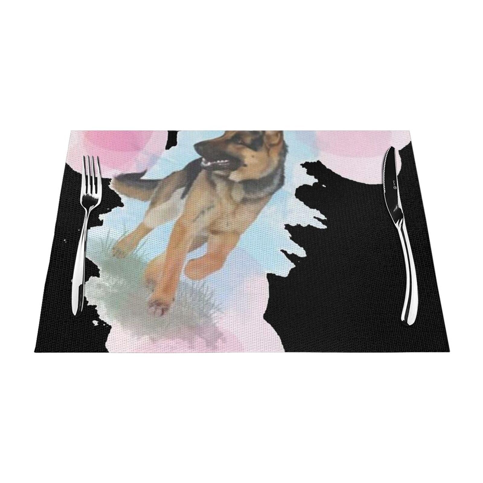 PVC Placemat Set of 4 PCS, 45x30 CM, German Shepherd Dog Lovers Printed Non-Slip Heat Resistant Place Mats for Kitchen Dining Table Indoor Outdoor