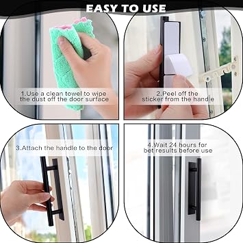 Piriuuo 4 Pack Adhesive Cabinet Handles Pulls, Self Stick Door Handles ABS Plastic Pulls Push Peel and Stick Pull Helper Drawer Pulls Wardrobe Handle Furniture Handles, Black