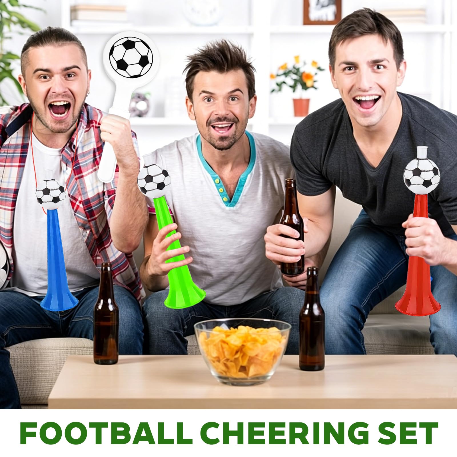 Vuvuzela - Lot de Football Tröte 3 - Avec 6 claque à main football - Selon les fans de football - pour Événements Sportifs, Remise de Diplôme, Fête, Coupe du monde