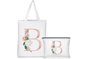 Sanwuta 2 Pcs Initial Canvas Tote Bags Floral Letter Travel Cosmetic Bags...