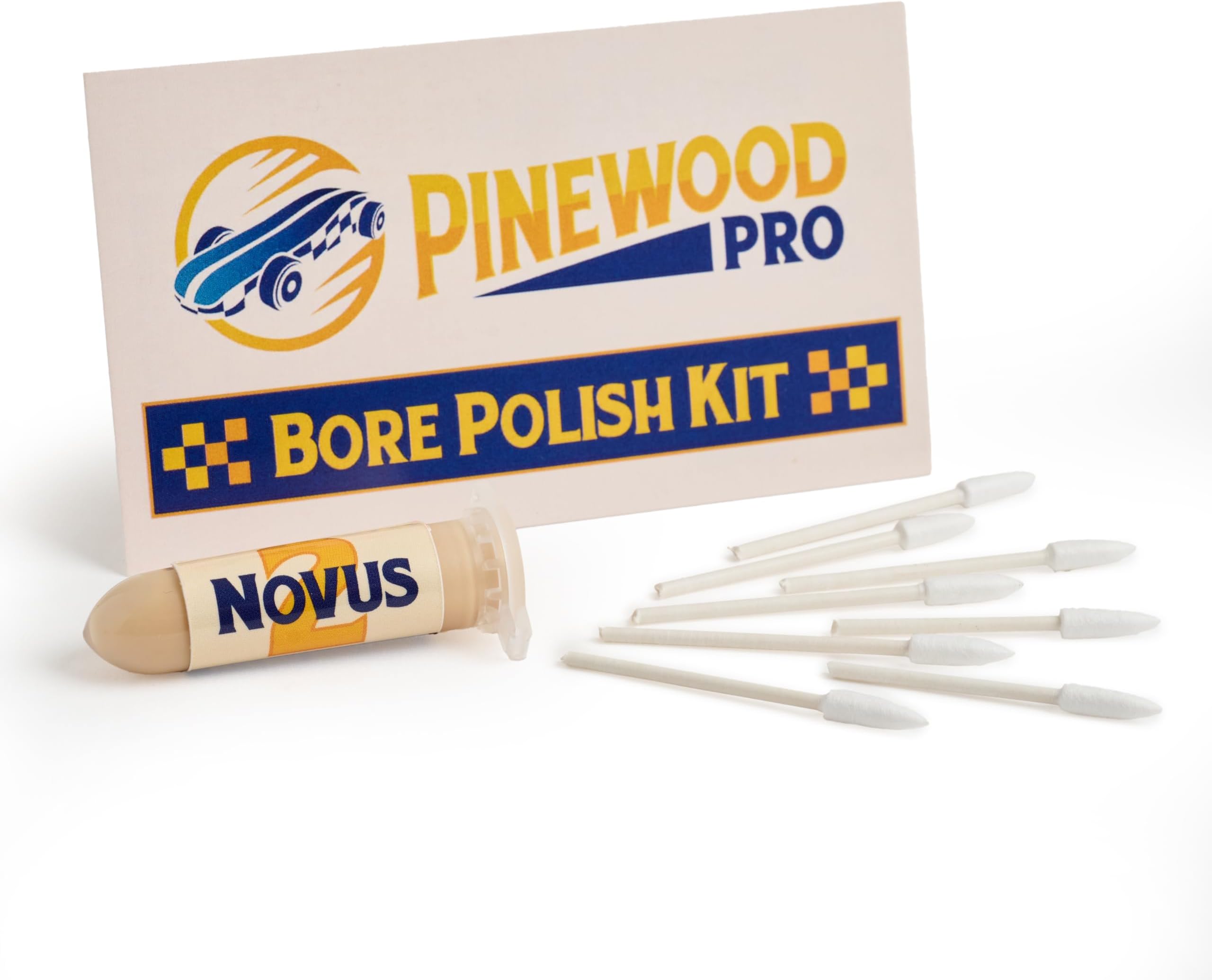 Pinewood Pro Derby Car Wheel Bore Polishing Kit with Novus Plastic Polish #2 | Increase Derby car Speed | Reduce bore Friction | Includes Cotton Spears to fit Perfectly in Derby Wheel bore