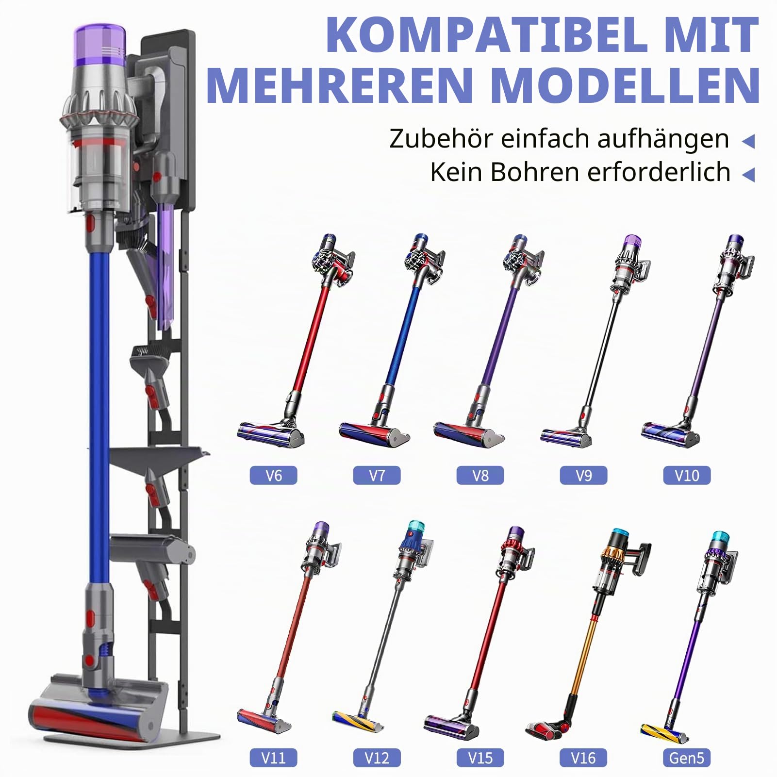 Staubsauger Ständer Vakuum Zubehörhalter Metall Halterung Kompatibel mit Die meisten Staubsauger Handheld Kabellose Reiniger Zubehörhalter Speichern und Organisieren