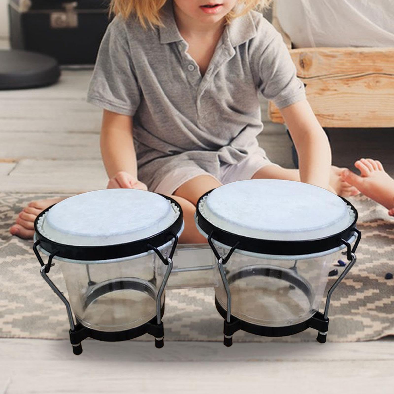 Ensemble de Bongos, Percussions, Bongos de 6 et 7 Pouces, Accordables, Instrument de Musique Portable et Artisanal, Tambour Africain à Main pour Début, Blanche
