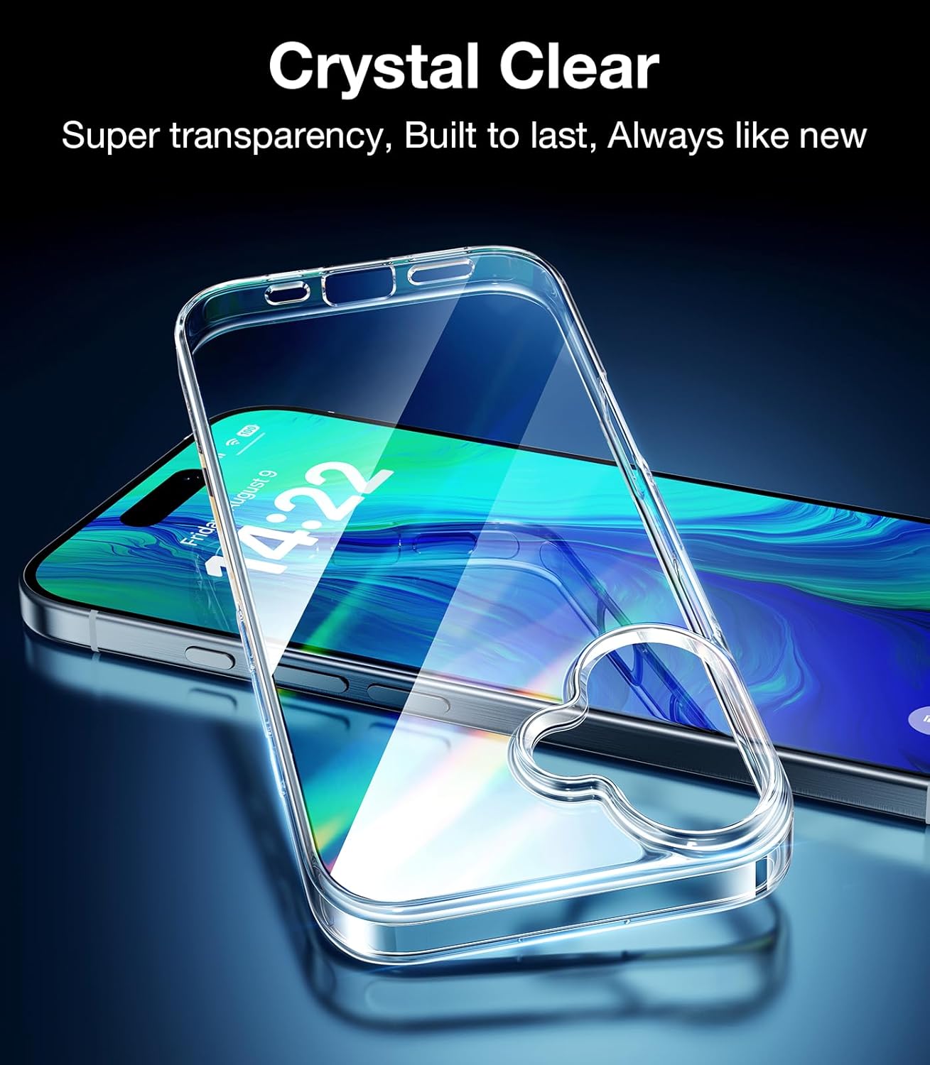 TORRAS Crystal Clear Case for iPhone 16, showcasing its transparency and sleek design.