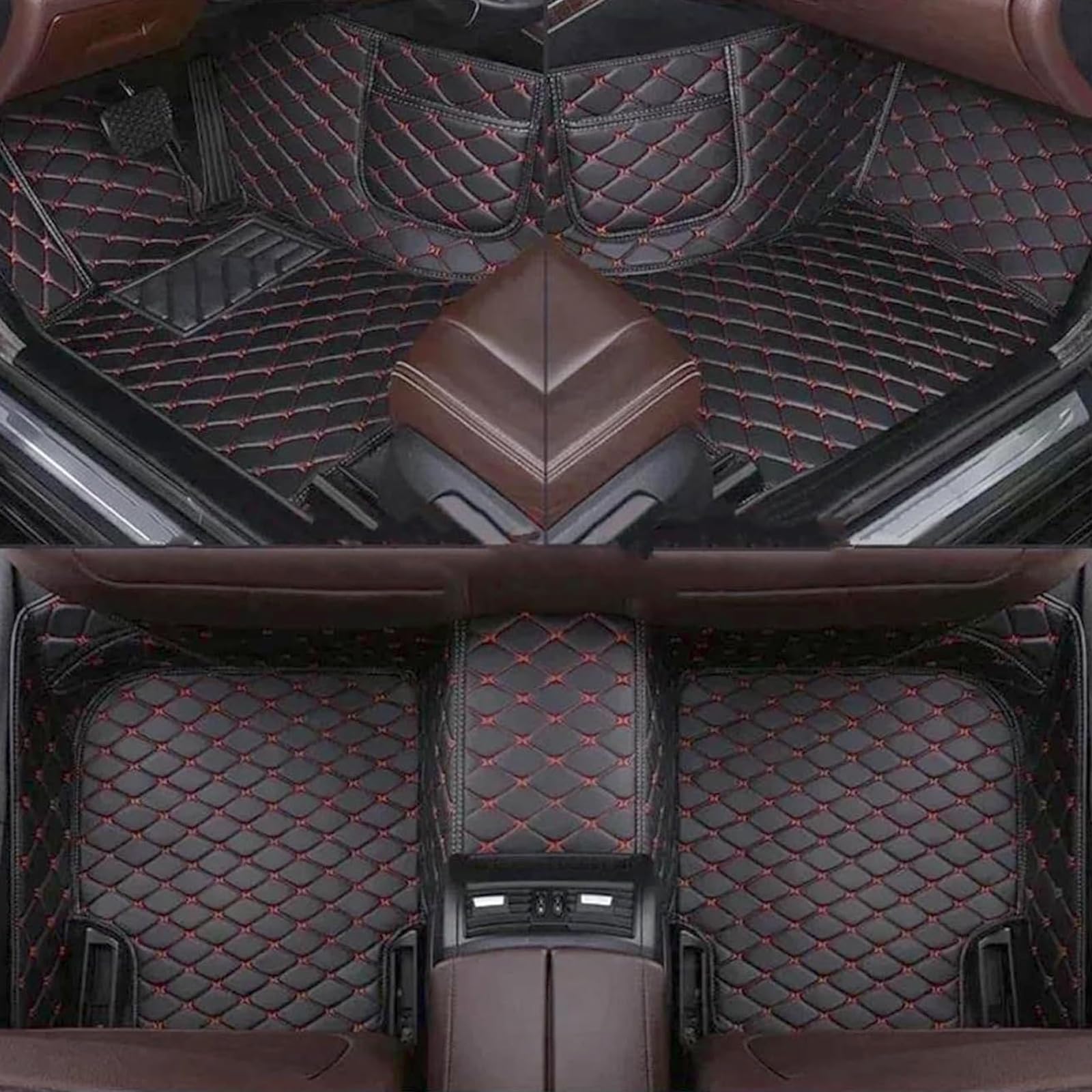 Car Floor Mats Leather for Vw Touareg 2019-2024 LHD, Custom Liners Carpets Waterproof Protection, Automotive Front Rear Row Foot Luxury Pads Accessories, C/Black-red