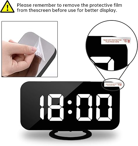 Miniatura 7 de Reloj despertador digital, relojes electrónicos con espejo LED de 7 pulgadas, con 2 puertos de carga USB, modo de suspensión, ajuste automático de
