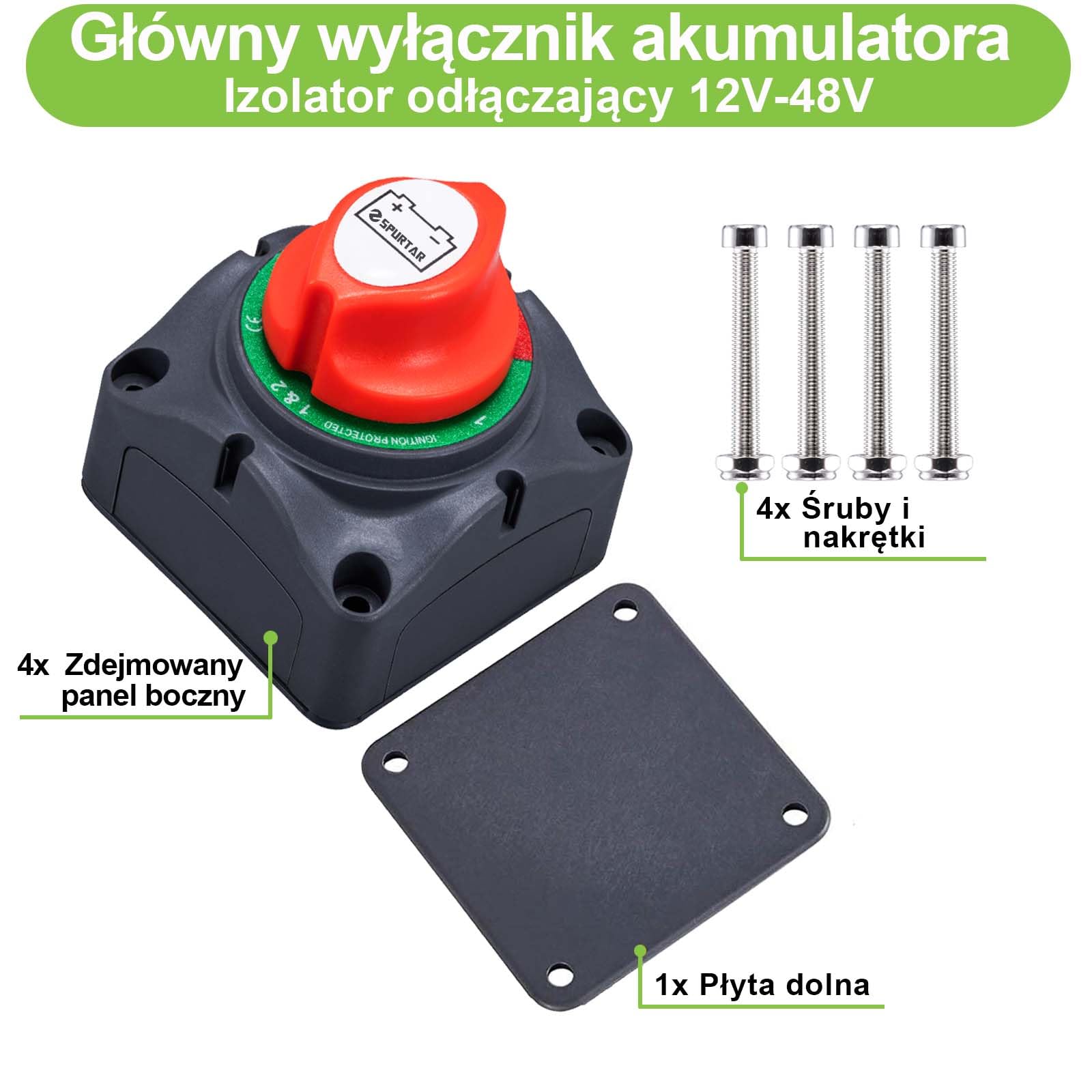 Spurtar Wyłącznik akumulatora Odłącznik akumulatora 200A 1-2-Both-Off | Do samochodów, łodzi, kamperów, ATV i pojazdów, obsługuje systemy 12V 24V 48V