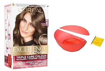 Loreal Paris excellence creme Hair Colour (5 Natural Brown) + Bowl & Brush