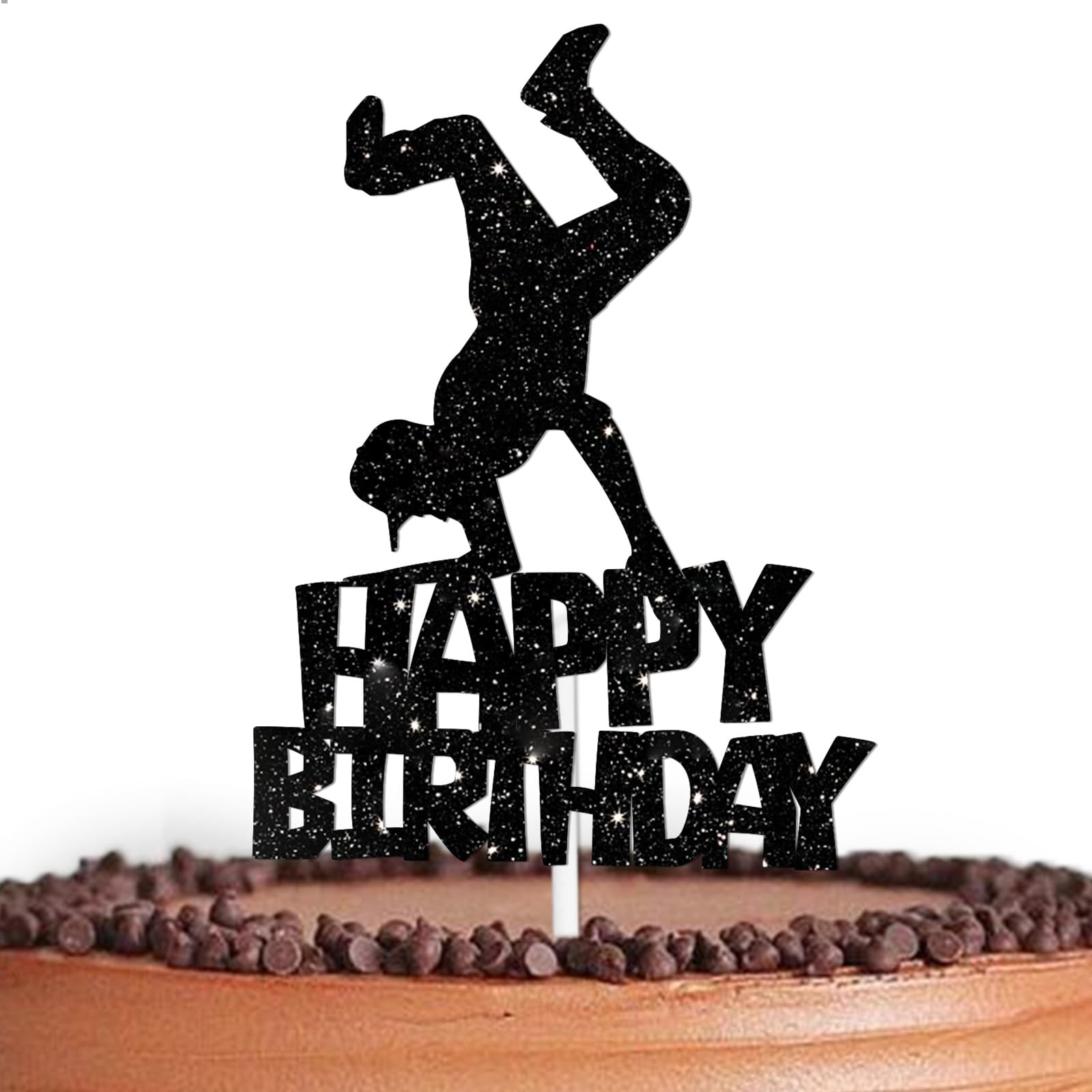 18pcs Black Glitter Silhouette Dessert Cupcake Topper Cheer to Breakdancing Theme Decor Supplies Men Women Happy Birthday Anniversary Party Decorations