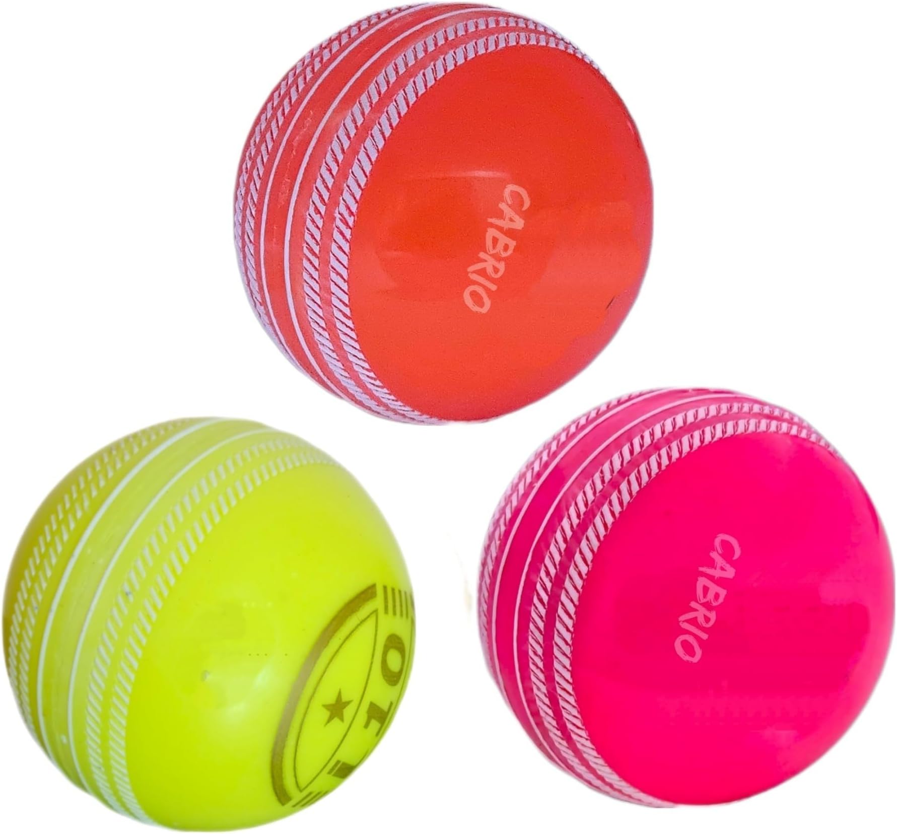 CABRIO Cricket I 10 Rubber Synthetic Ball Pack Of 3, Best For Practice And Training, All Age Groups,Multicolor