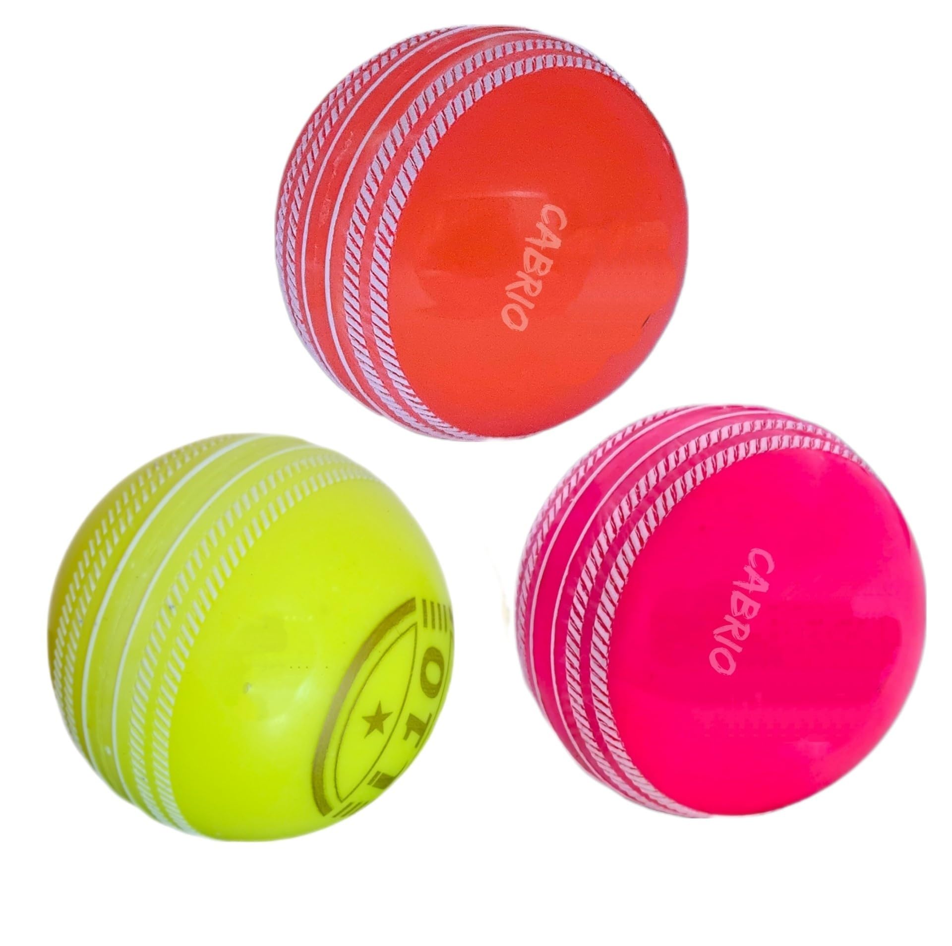 CABRIO Cricket I 10 Rubber Synthetic Ball Pack Of 3, Best For Practice And Training, All Age Groups,Multicolor