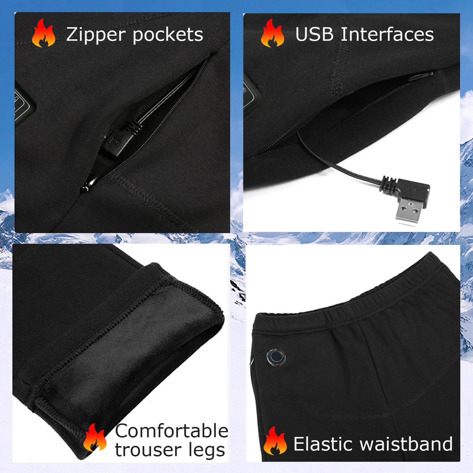 Ropa Interior Térmica Calefactada Hombre Al Aire Libre, Camiseta Calefactada De 5 Zonas, Pantalones Calefactables De 3 Zonas, Alimentado por USB, 3 Niveles De Temperatura