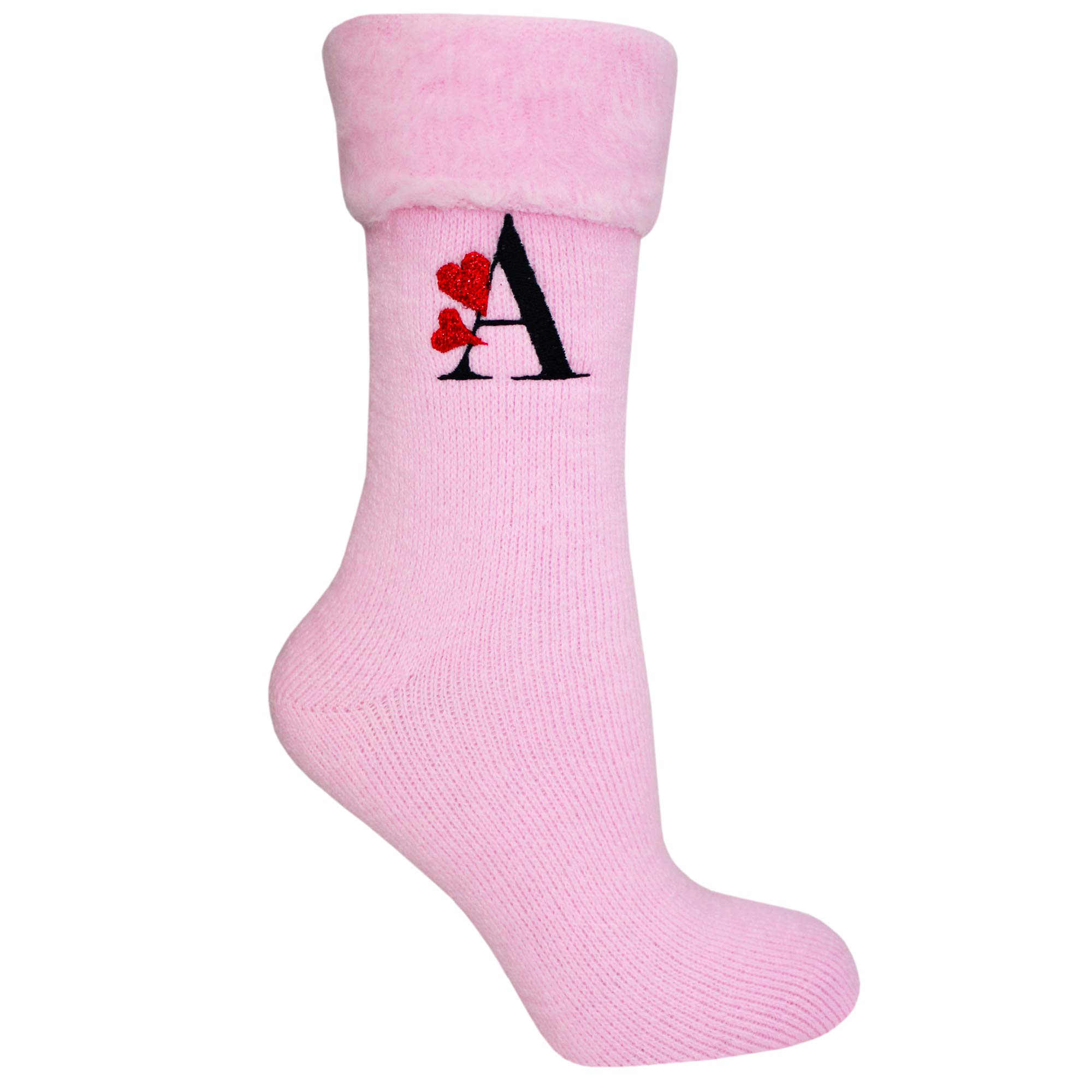Teddyts Pink Personalised Valentines Hearts Monogram Super Soft Thermal Bed Sock (Pink)