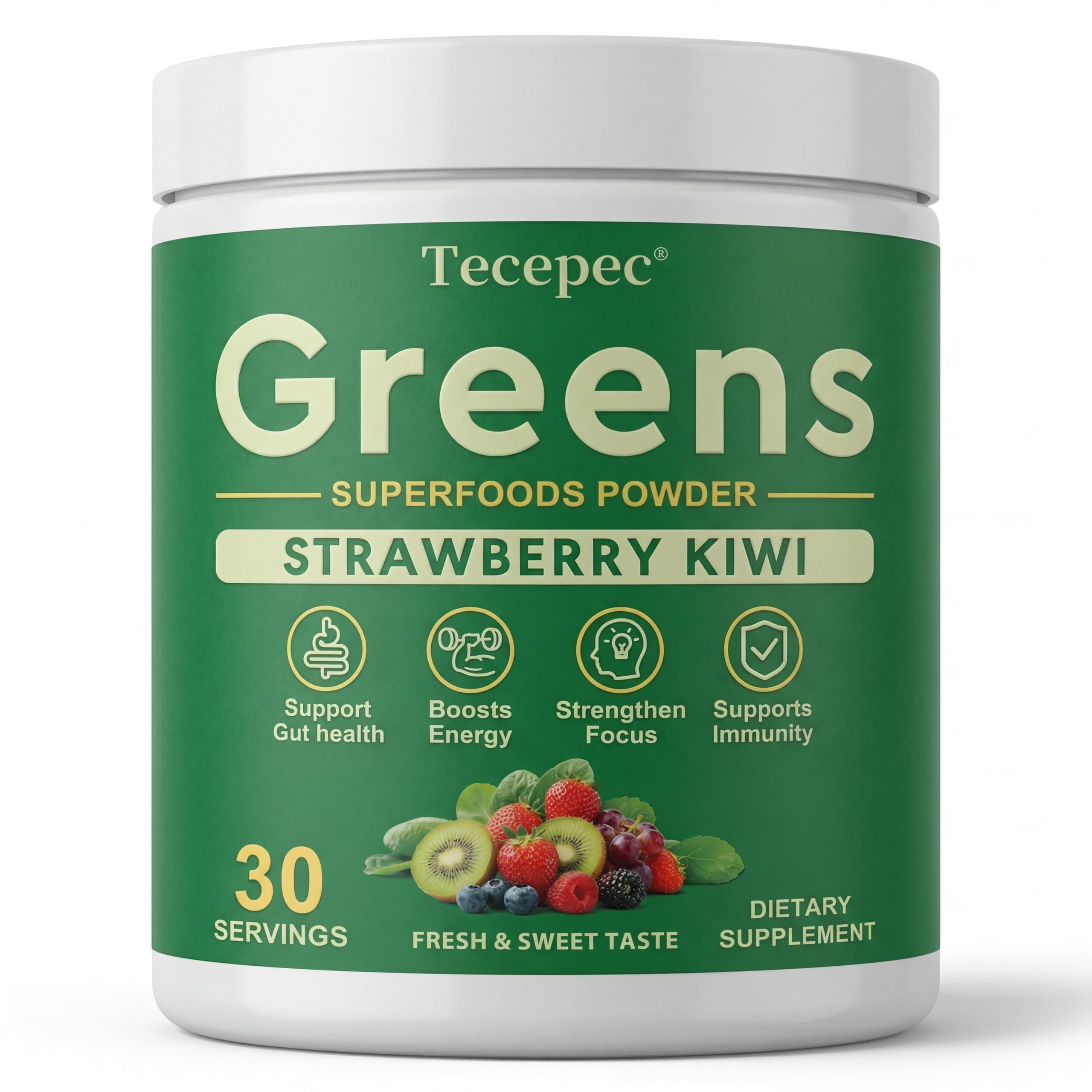 Super Greens Powder Superfood, Greens Juice Drink Mix with Spirulina, Chlorella, Adaptogens & Fiber, Digestive Enzymes, Pre + Probiotics Supplement for Women & Men Bloating & Gut Health, 30 Servings