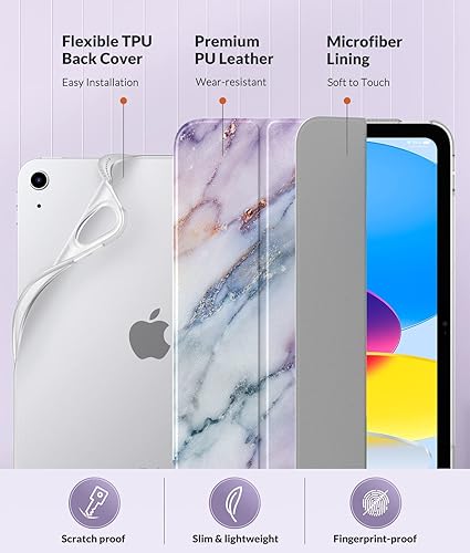 Miniatura 4 de MoKo Funda para iPad de 10 generación 2022, iPad 10.9 con cubierta trasera de TPU suave translúcido esmerilado, funda protectora delgada con función