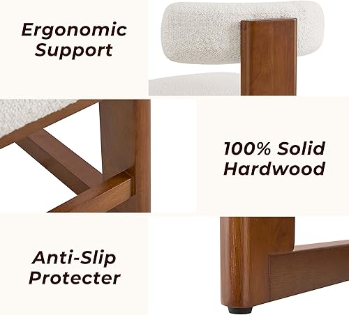 Miniatura 3 de CHITA Juego de 2 sillas de comedor tapizadas con certificación FSC, modernas sillas de cocina y comedor de mediados de siglo, tela en perla (blanco,