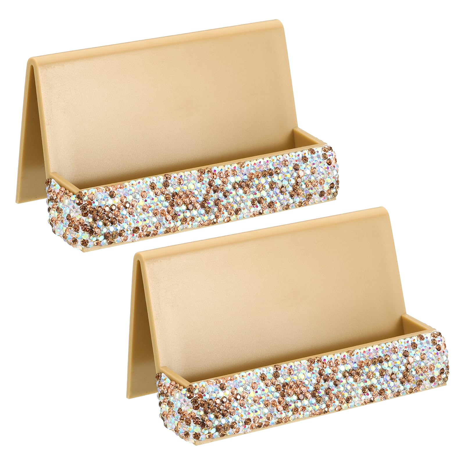 PATIKIL Business Card Holder for Desk 2 Pack Rhinestone Business Card Holders Crystal Card Stand Organizer Cards Display for Office Exhibition Gold Tone