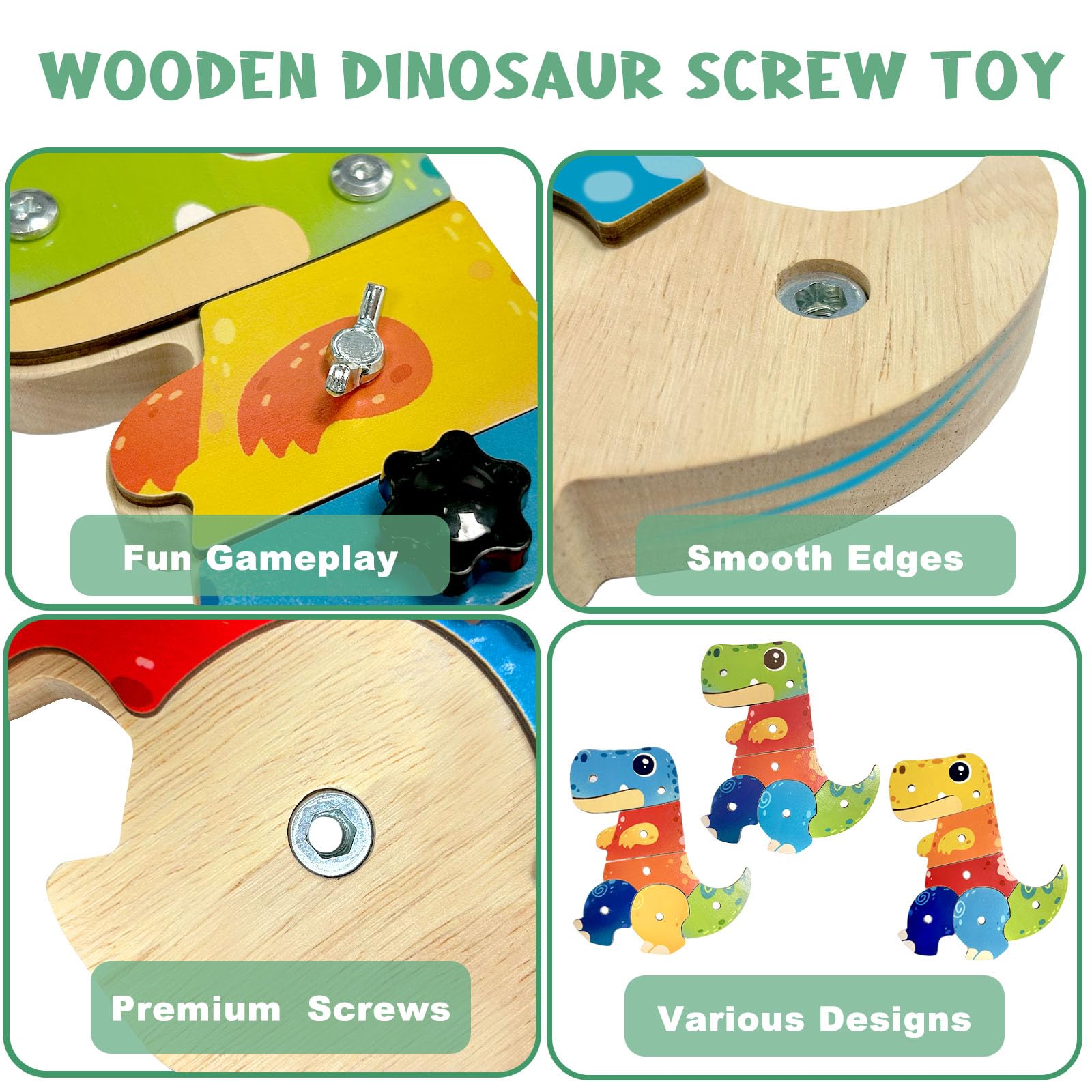 FEMBW Montessori Dinosaurier Schraubbrett – Motorikspielzeug Ab 3 Jahre, Mit Puzzle & Werkzeugen