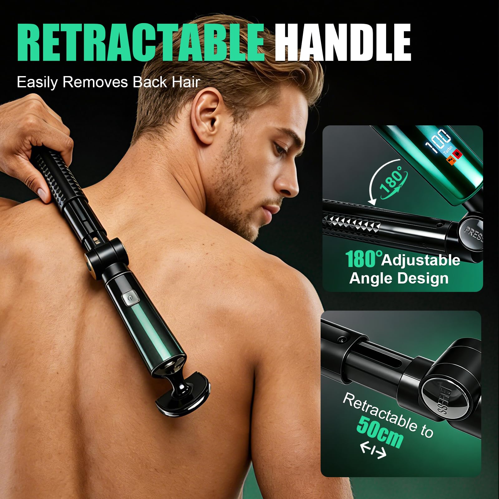 5-in-1 Back Shaver for Men with Long Handle, Green