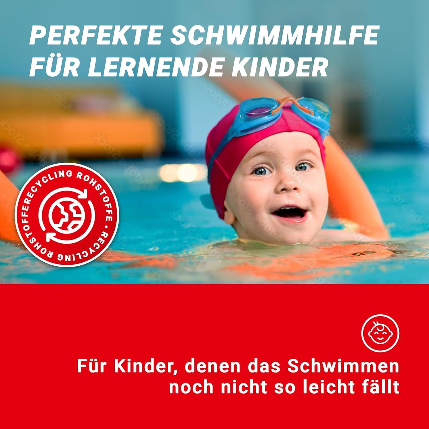 Conipa® - 4 Stück Schwimmnudel (160 x 7 cm) für Kinder & Erwachsene INKL. Loch-VERBINDER (Schaumstoff) - Poolnudel Set ab 3-10 Jahre (Made IN Europe) - Pool Wassernudel & Spielzeug