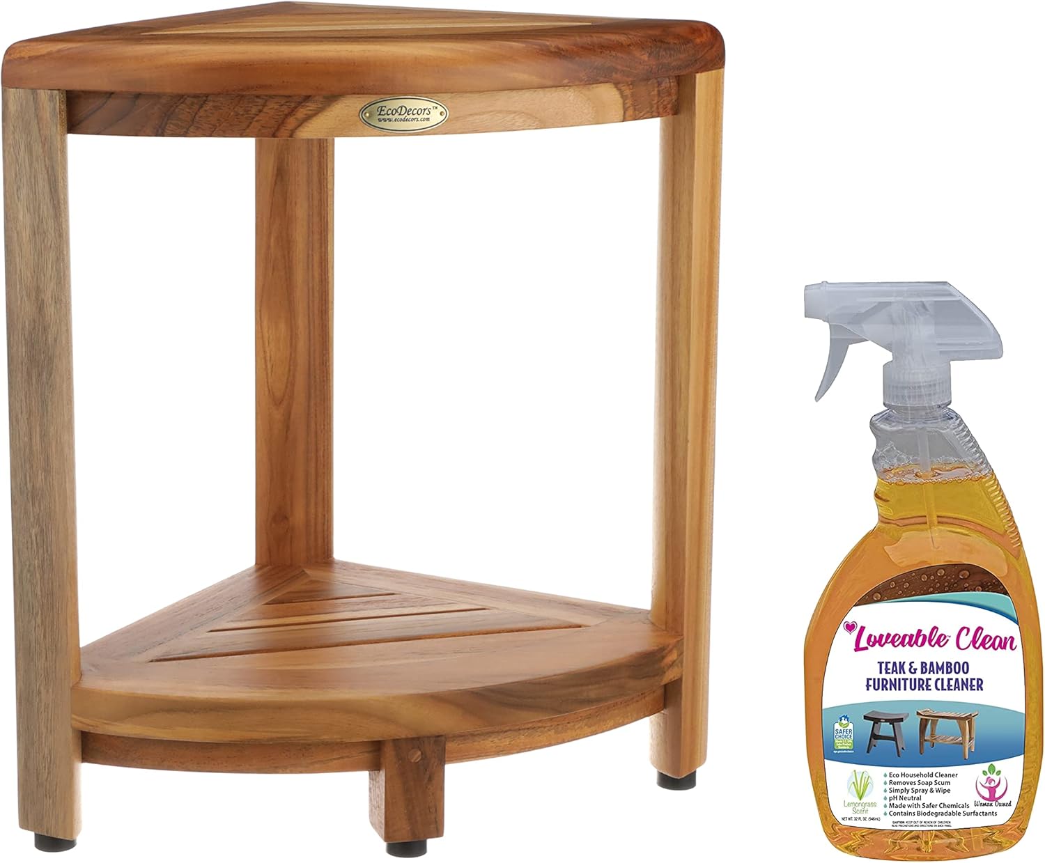 EcoDecors Teak Corner Shower Shelf and Loveable Teak Wood