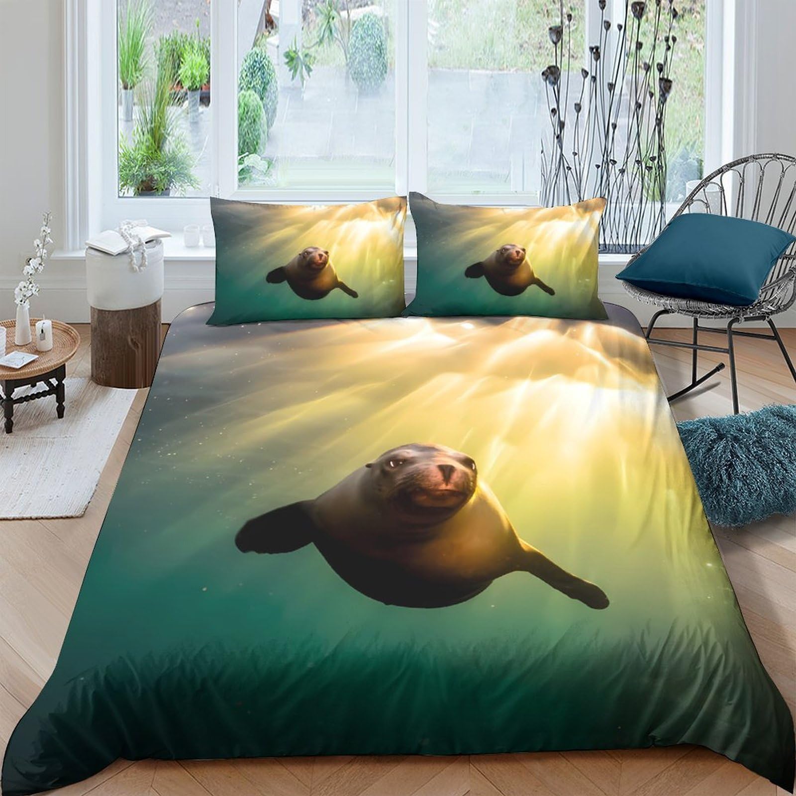 Ctjqhvkz Style-1 3D Printed Sunlight Seal Fitted Sheet Microfiber Soft Breathable Underwater Animal Mattress Cover Bedroom Decor Single（135X200cm）