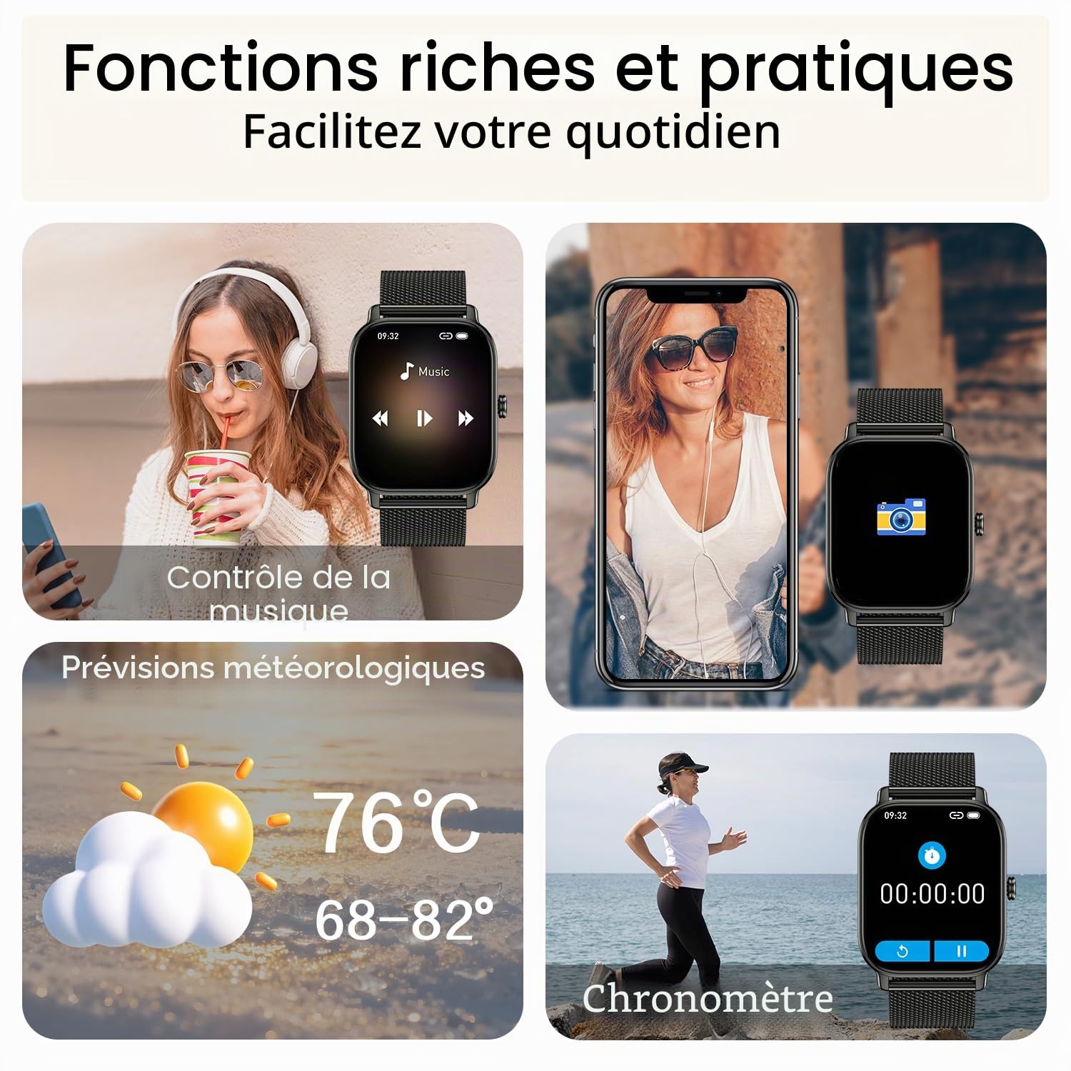 Montre Connectée Homme Femme Smartwatch: Etanche Fitness Smart Watch avec Appel Bluetooth Fréquence Cardiaque Spo2 Sommeil Moniteur 120+ Modes Sport Podomètre Montre Intelligente pour Android iOS