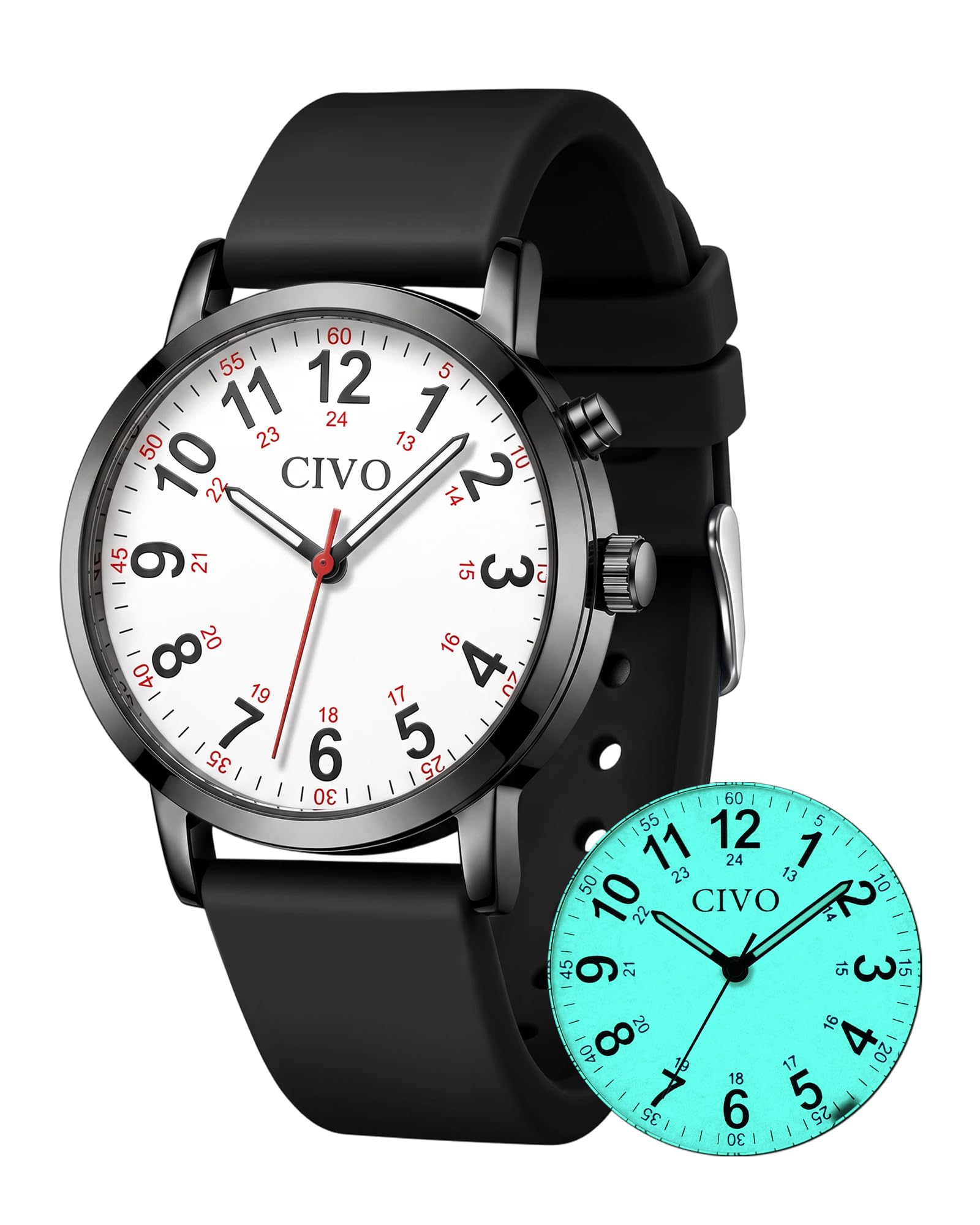 CIVO Night-Light Nurse Watches for Women: Easy-Read Analog Waterproof Watch