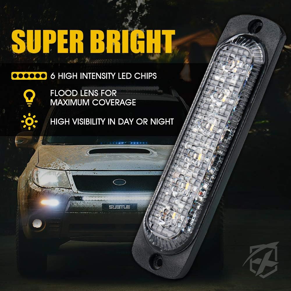 Xprite 10PCS LED Emergency Strobe Lights, Amber White 12-LED Surface Mount Flashing Lights, Sync Feature Ultra Slim Grill Light for Off-Road Vehicles, ATV, SUV, Trucks, Cars