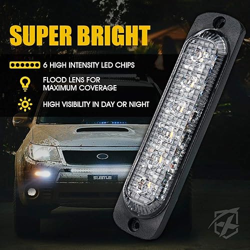 Miniatura 2 de Xprite 8 luces LED estroboscópicas de emergencia, color blanco ámbar, 12 luces LED estroboscópicas intermitentes de montaje en superficie, función
