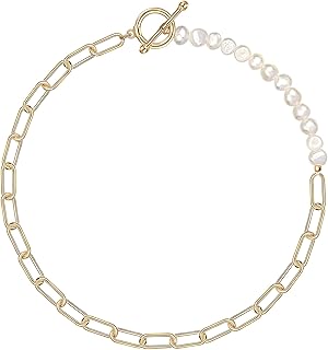 Sponsored Ad - Cowlyn Paper Clip Pearl Choker Necklace Silver Chain Chunky Link Handmade Vintage Necklace for Women Girls(...