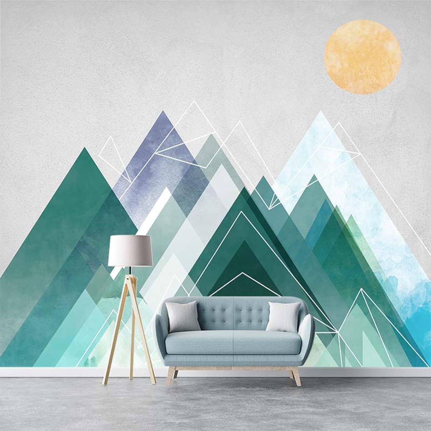 Papier peint 3D montagne verte XLMING, revêtement géométrique haut de gamme 150x105 cm