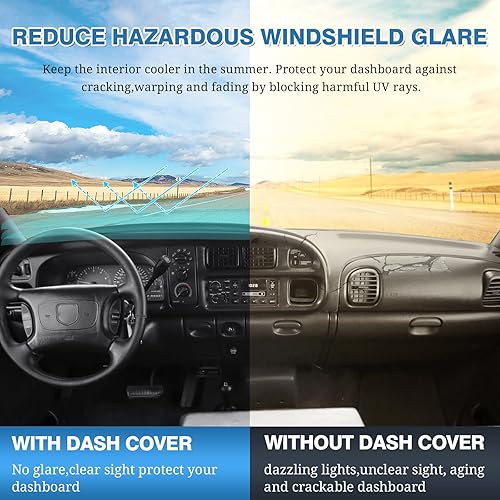 Miniatura 6 de FIILINES Cubierta de salpicadero de ajuste personalizado para Dodge Ram 1500 2500 3500 1998-2001 cubierta de tablero Accesorios Ram Mat Parasol,