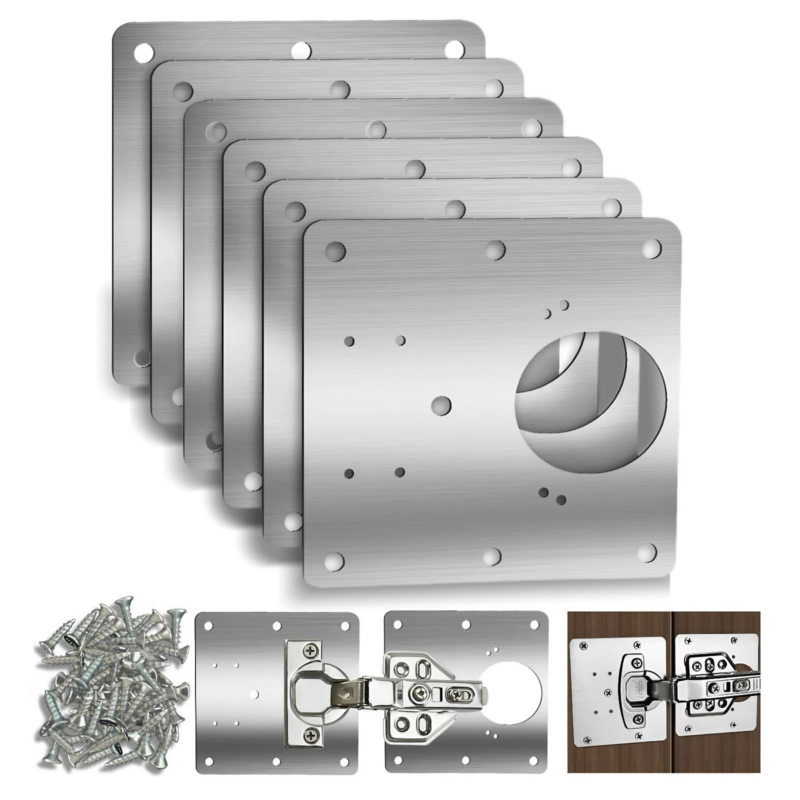 6 Pack Cabinet Door Hinge Repair Plates, Metal Cabinet Hinge Repair Replacement Kit, Cabinet Hinge Repair Brackets, Hinges Repair Fixing Plates with