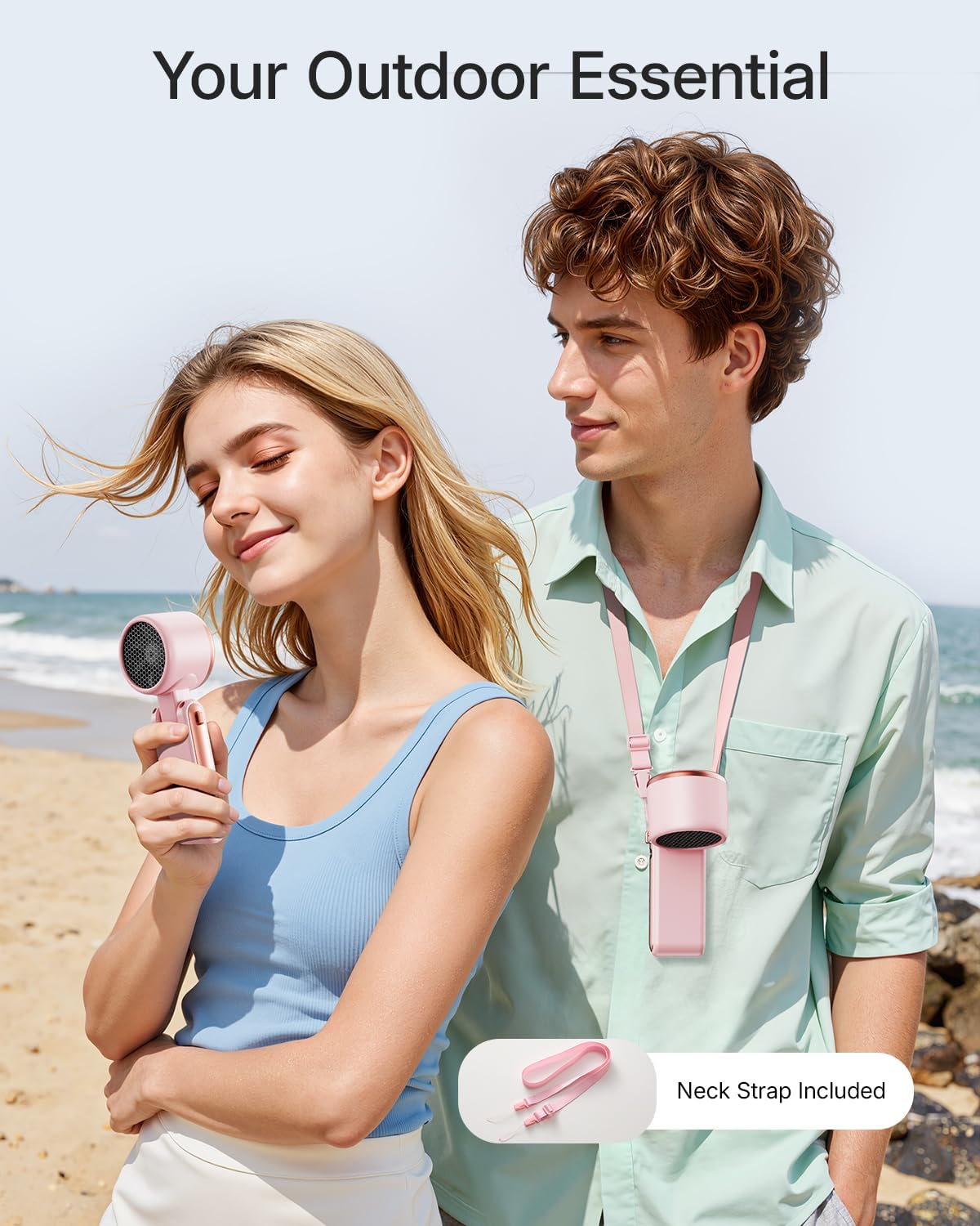 Portable Handheld Turbo Fan - 5 Gear High Speed 4000mAh Rechargeable Mini Personal Hand Fan Blow Cold Air, Battery Operated Travel Essentials, Beach Vacation, Gifts for Women, Men (Pink)