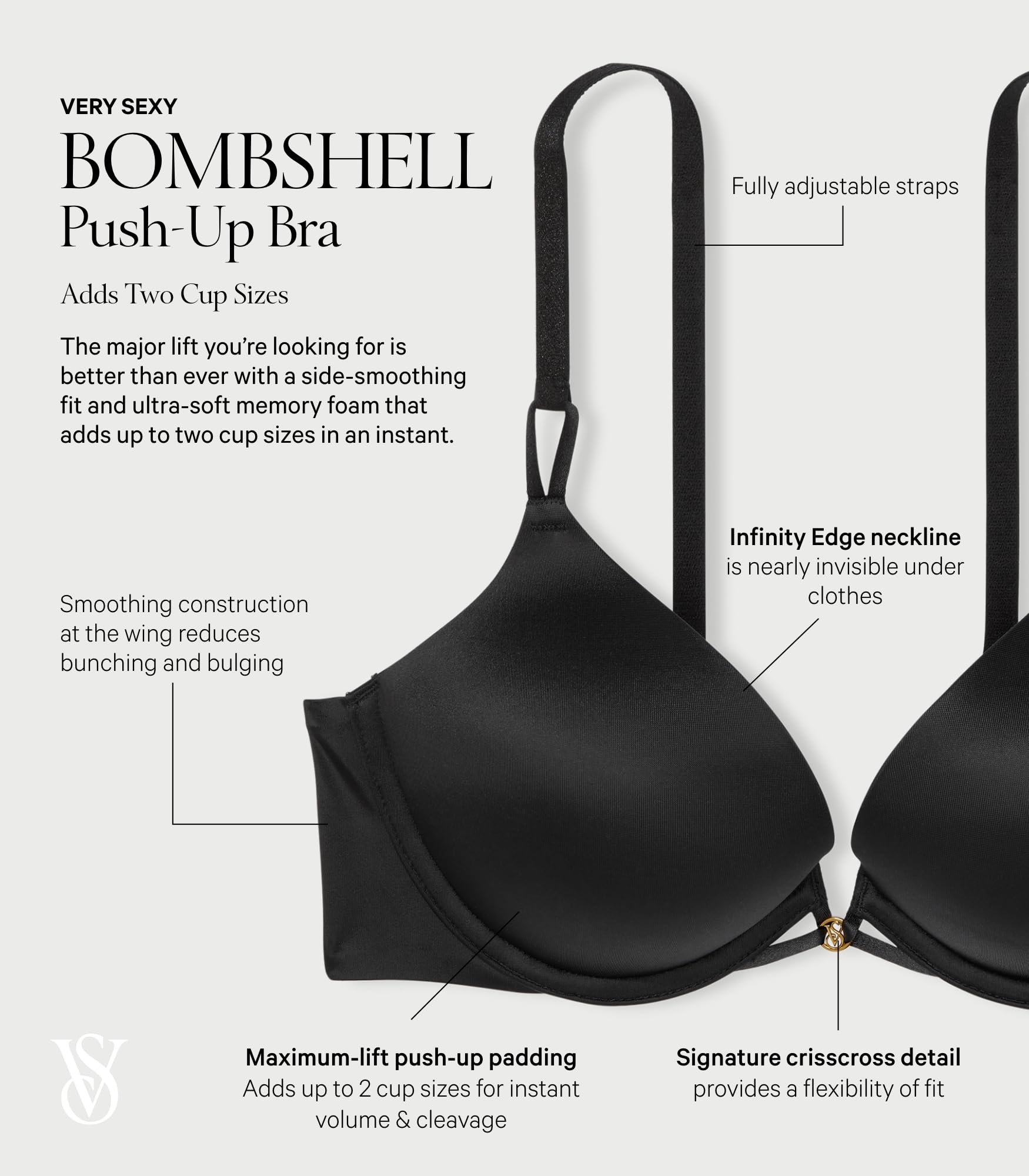 Victoria's Secret Women's Very Sexy Bombshell Adds-2-Cups Push Up Bra, Bras for Women (32A-38DDD): 34B White (New Look)