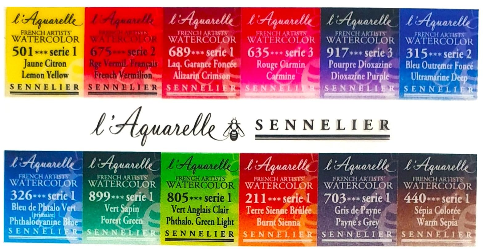 Sennelier Boîte de Peinture Aquarelle Extra-Fines,12 demi-godets Boîte en métal,Made in France