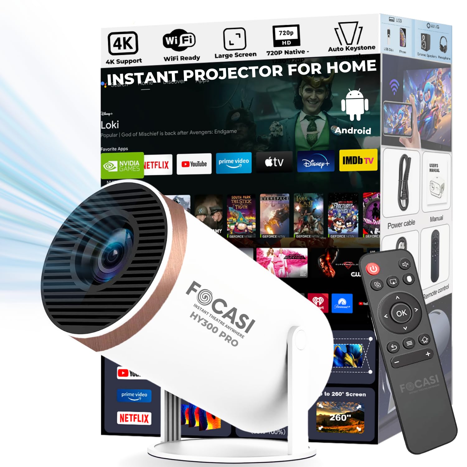 FOCASI Projector for Home Mini Portable HD 4K Android WiFi Wireless Connectivity with Mobile for Home Theatre Cinema Indoor Entertainment (HY300) (B0D9Q2WZNH) Amazon Price History, Amazon Price Tracker