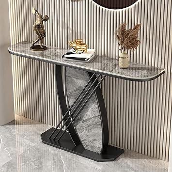 Contemporary Half Moon Console Accent Table Antique Sofa Console Table Slate Porch Table Against The Wall Porch Table Italian Porch Cabinet Black Base Grey Top 59" L x 12" W x 31" H