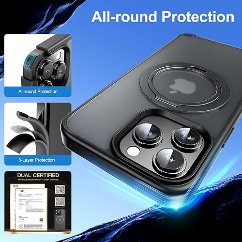 Miniatura 3 de Facbiny Funda diseñada para iPhone 15 Pro con soporte magnético invisible compatible con Magsafe protección militar contra caídas, anillo magnético