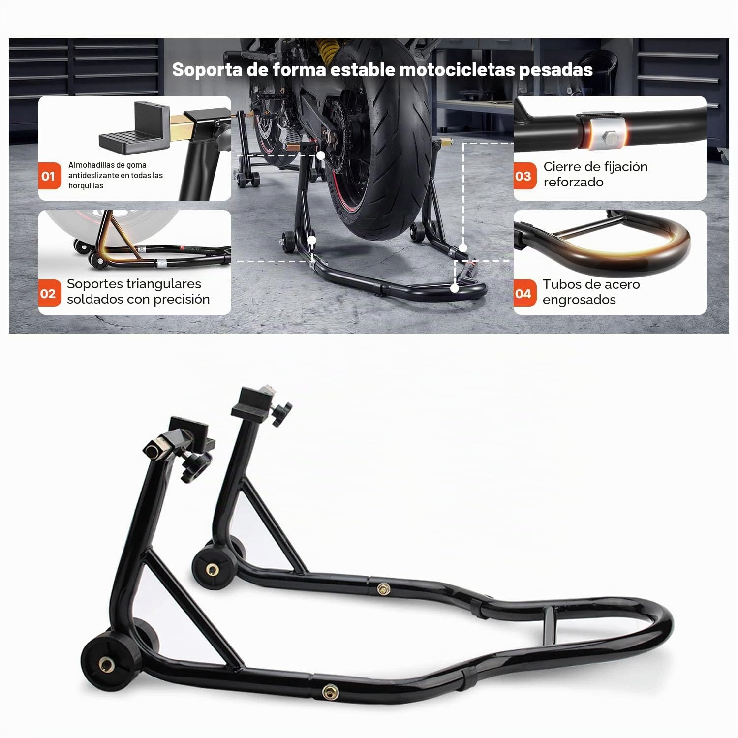 Caballete Moto,Soporte Trasero Duradero Para Motocicleta,Soporte De Motocicleta Universal De Acero,Soporta 500 Kilogramos,Alta Estabilidad,Adecuado Para Trabajos De Mantenimiento e Instalación