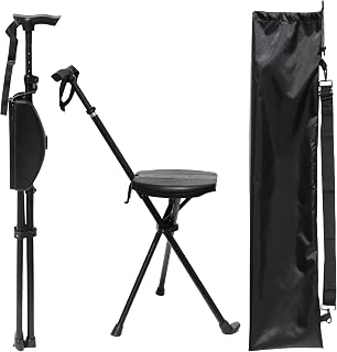 Tragbarer Gehstock mit Sitz, verstellbarer Gehstock mit Sitz, faltbar, leicht, Aluminium, rutschfest, für Erwachsene, 250 kg, Gehstock, Stuhl für Reisen, Wandern, mit Tragetasche