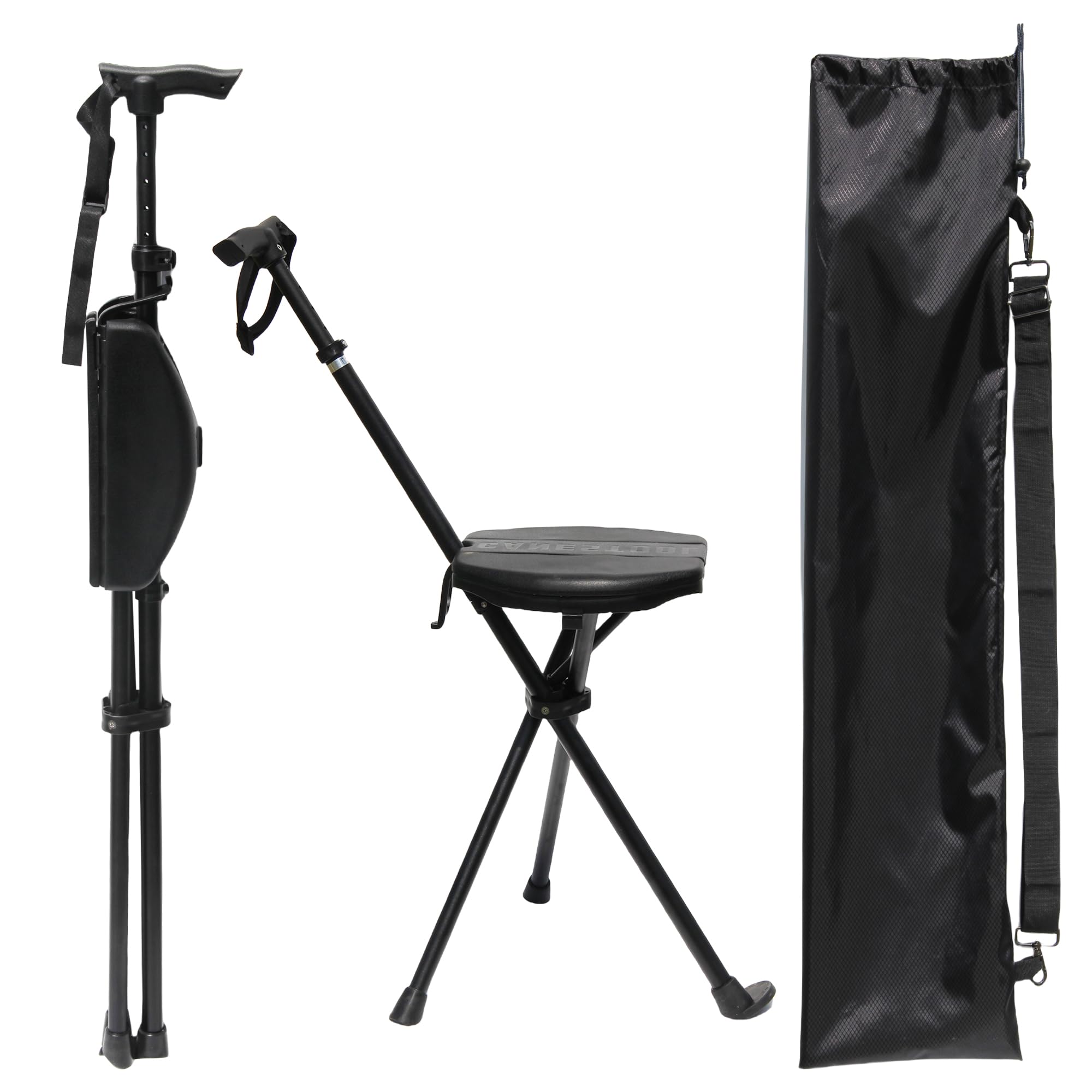 Tragbarer Gehstock mit Sitz, verstellbarer Gehstock mit Sitz, faltbar, leicht, Aluminium, rutschfest, für Erwachsene, 250 kg, Gehstock, Stuhl für Reisen, Wandern, mit Tragetasche