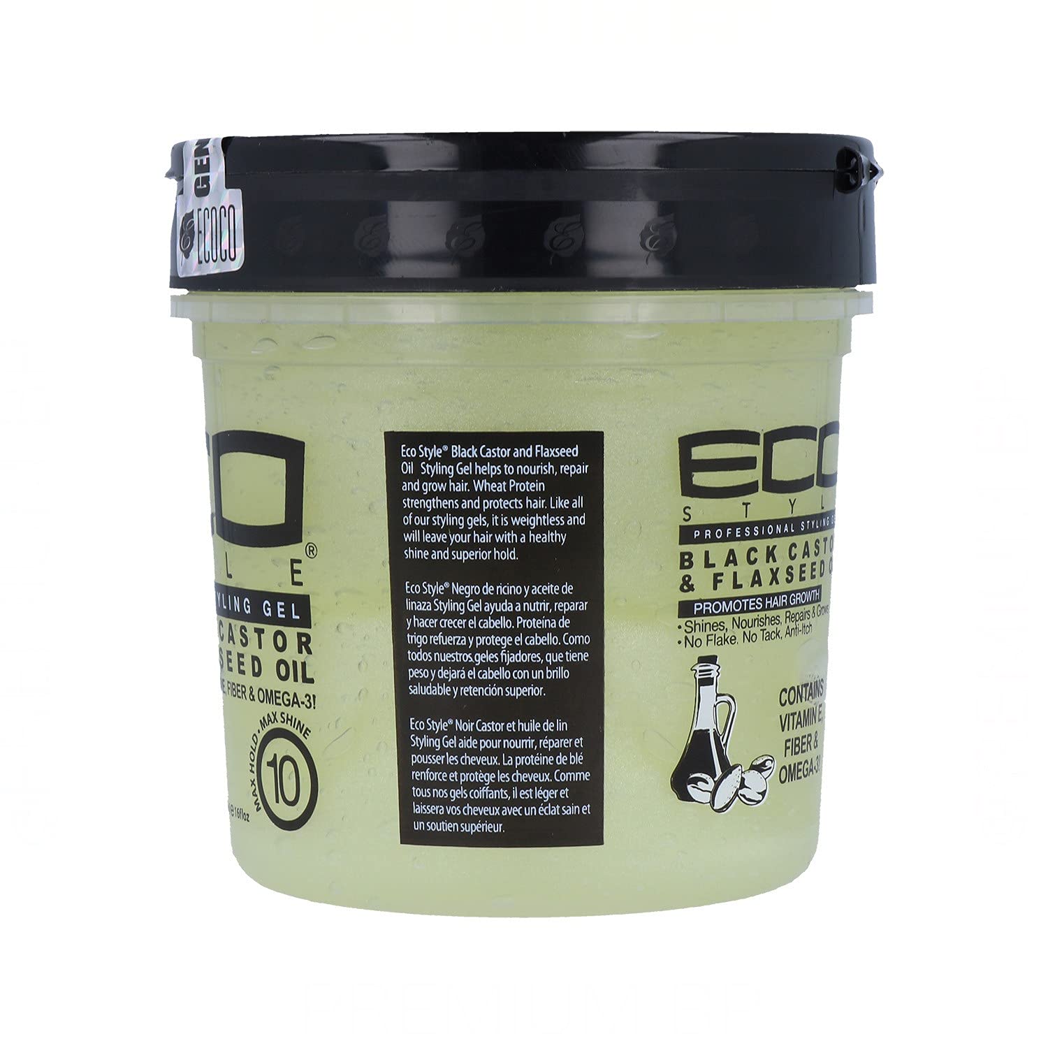 Ecoco Eco Style Gel - Black Castor Flaxseed Oil - Long Lasting Shine - Nourishes And Repairs Damaged Hair - Promotes Healthy Scalp - Provides Superior And Weightless Hold - Effortless Style - 16 Oz