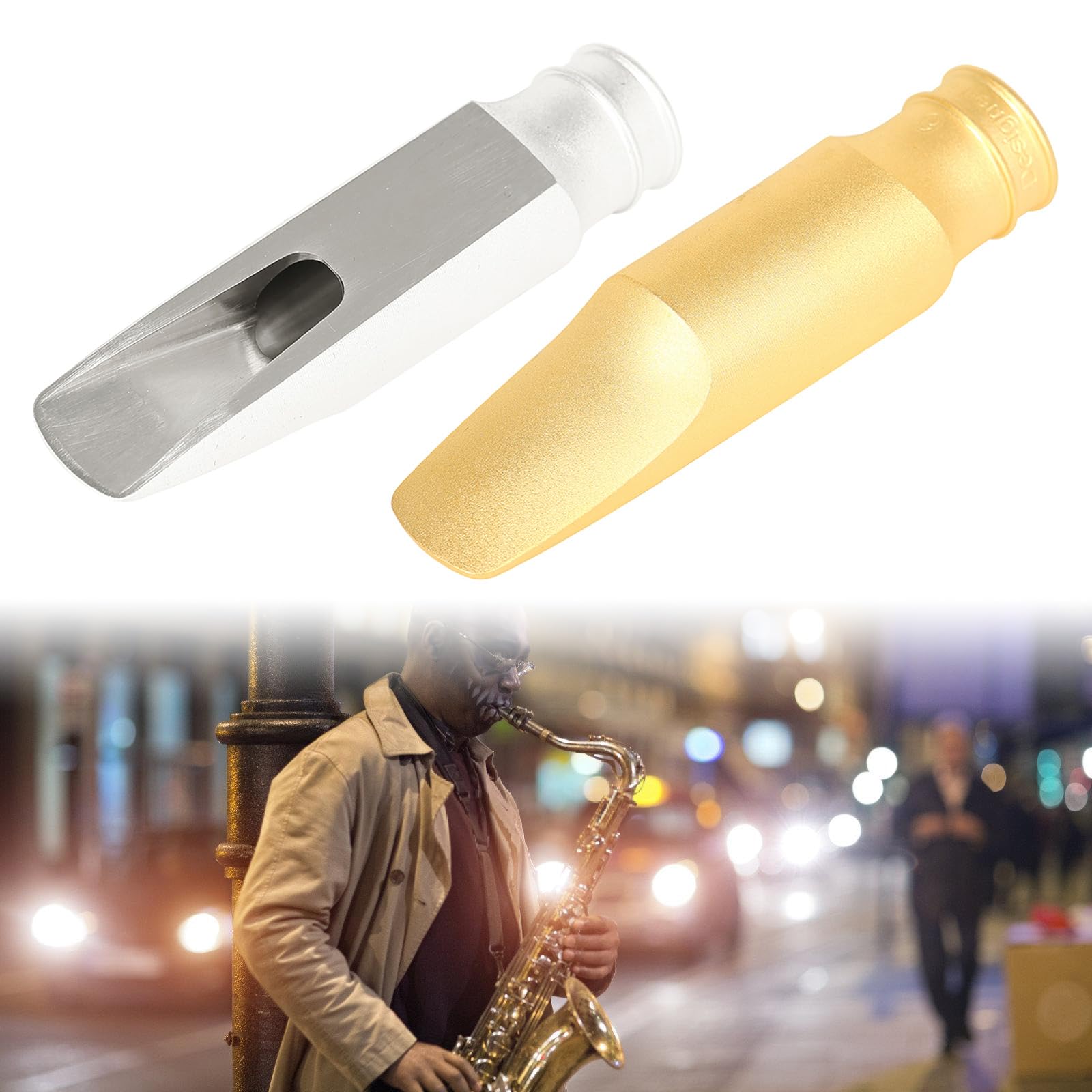 Boquilla profesional para saxofón Altos de latón y metal, boquillas planas para saxofón E con ligadura y tapa, accesorios de latón E Flat Saxofón